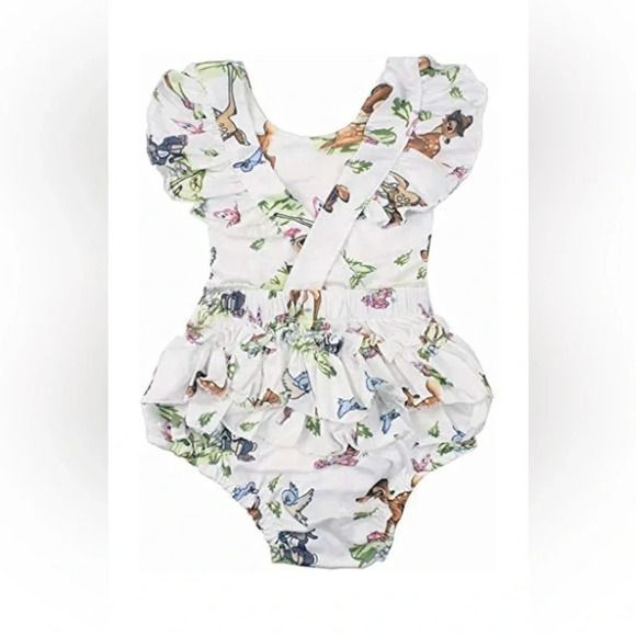 Baby Girl Ruffled Cap Sleeve Romper with Self-tied Headband 2pcs Outfit - Picture 2 of 8